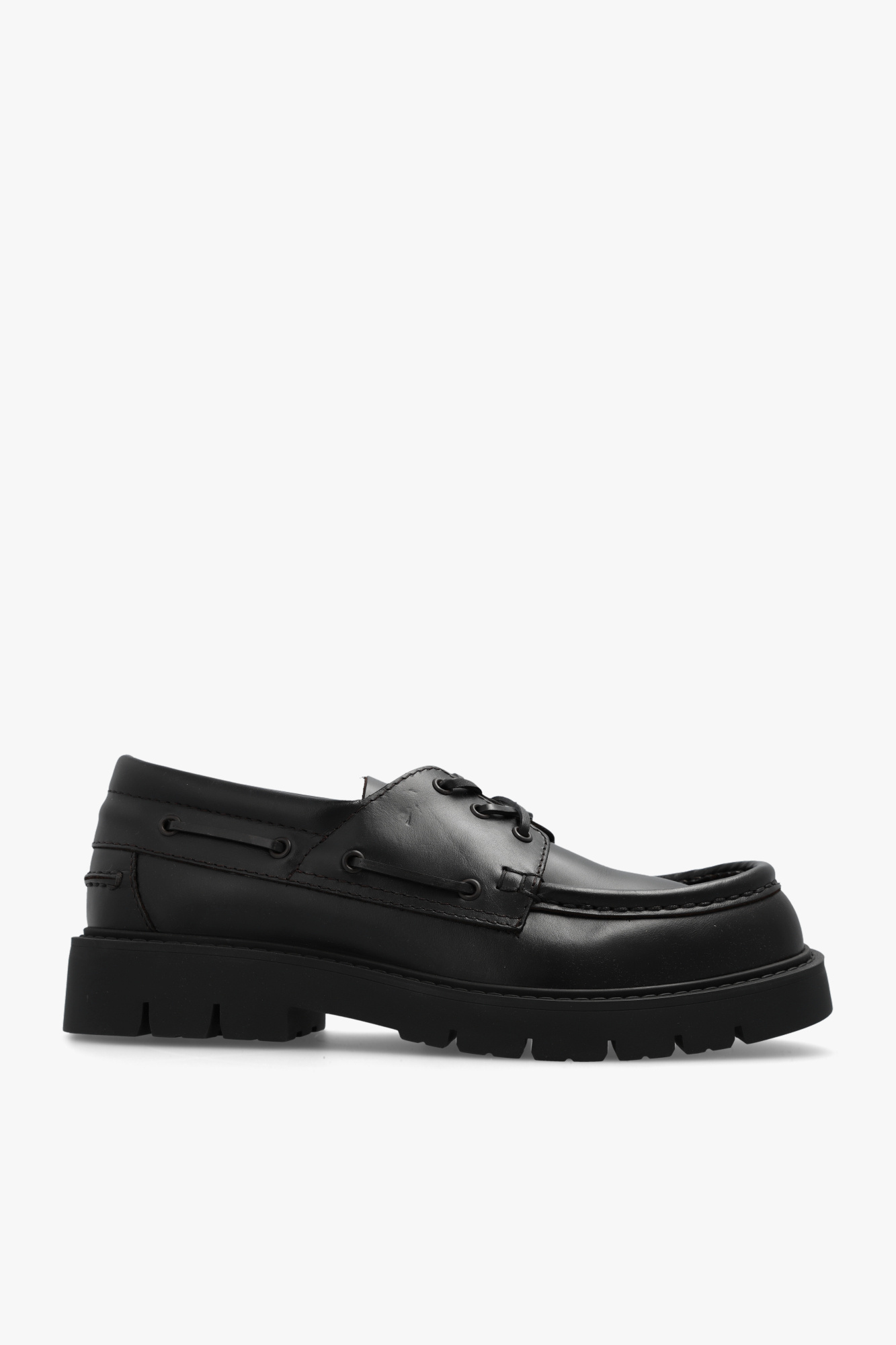 Black Haddock leather row shoes Bottega Veneta car shoe double